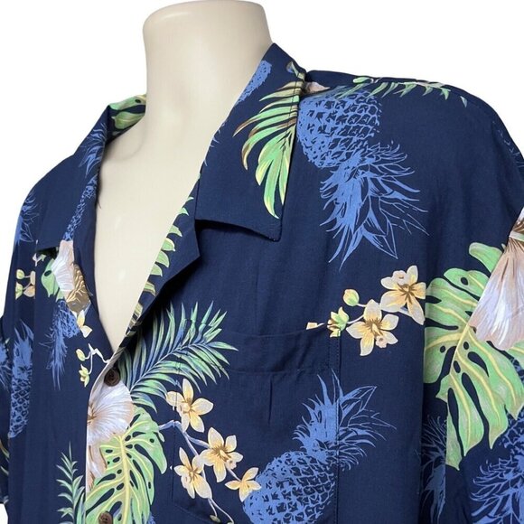 Hawaii Hangover Mens Blue Hawaiian Aloha Floral Button Up Shirt 2XL Pocket New - Picture 5 of 9
